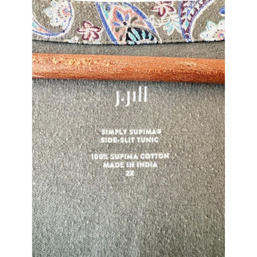 J. Jill Simply Supima Side-Split Tunic 2X Sage Green Paisley V-Neck Cotton Top - Picture 6 of 11